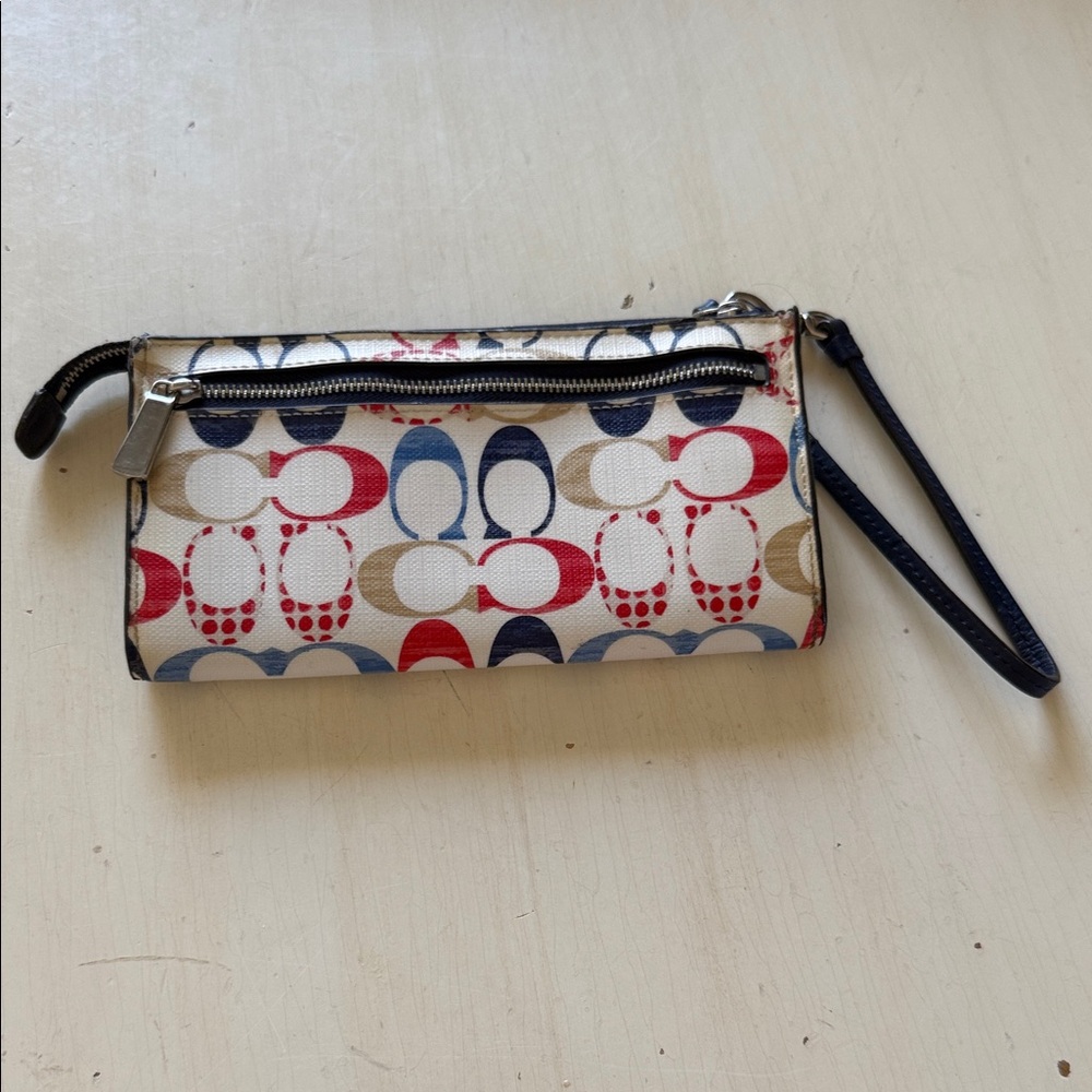 Coach Multicolor Signature Logo Wristlet in Red, Navy, Tan, Cream (7-3/4”) - Picture 2 of 4